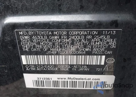 2014 Lexus Is 250 из США, поврежденный, VIN JTHBF1D20E5020864